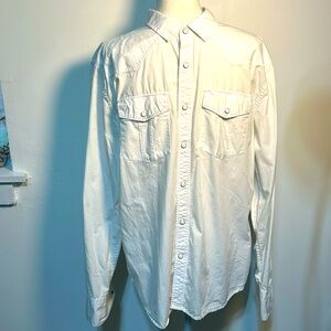 LEVI’S Original Brand White Western Large Mens Snap Button Up LongSleeve Shirt